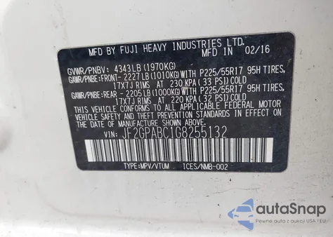 2016 Subaru Crosstrek 2.0I Premium z USA, uszkodzony, nr VIN JF2GPABC1G8255132